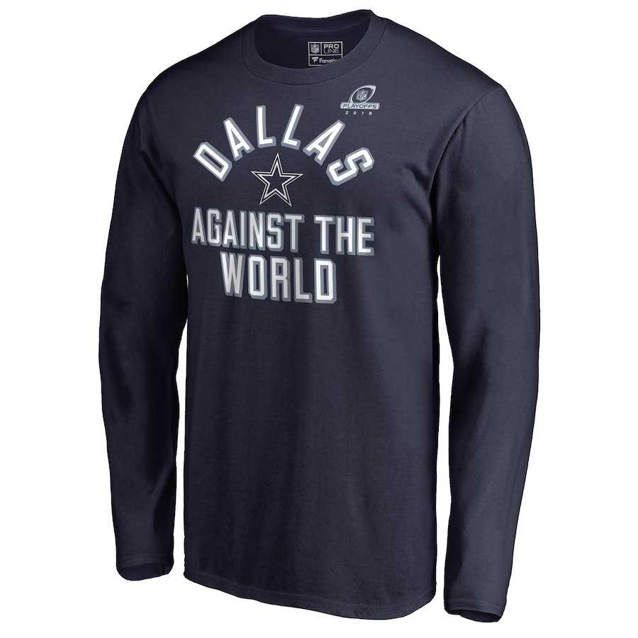 Men's Cowboys Navy 2018 NFL Playoffs Against The World Long Sleeve T-Shirt,We sell and wholesale Men's Cowboys Navy 2018 NFL Playoffs Against The World Long Sleeve T-Shirt on line form chian!